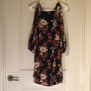 Navy floral open, long-sleeved dress